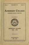 Catalog, 1921-1922 by Anderson University - South Carolina
