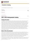 Catalogs, 2021-2022 by Anderson University - South Carolina Catalogs, 2021-2022 by Anderson University - South Carolina